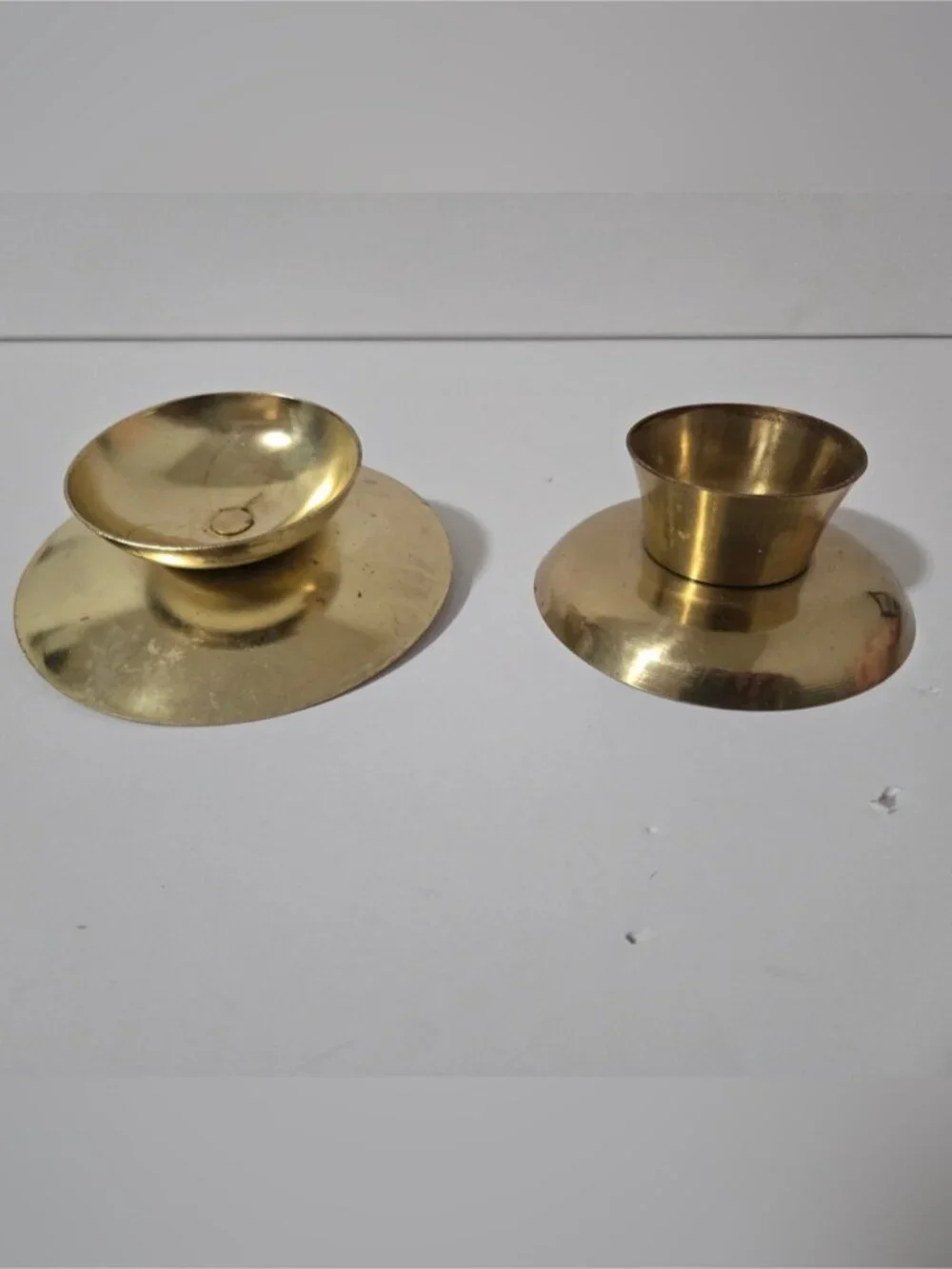 Vintage Hong Kong Brass Chamberstick Candle Holder Pair – Finger Loop & Cup Hold